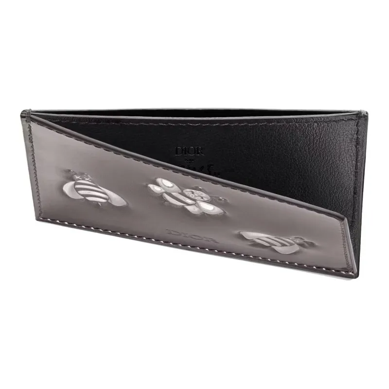 DIOR KAWS Collaboration Calfskin Card Holder Men's Silver-2