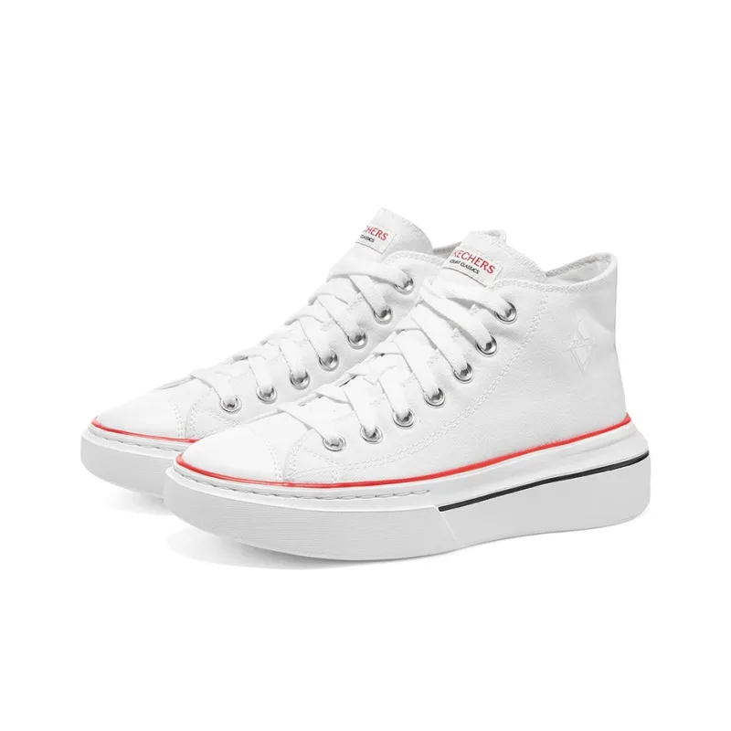 Skechers Court Classics Anti Slip Wear Resistant High Top Canvas Shoes Women's White-3