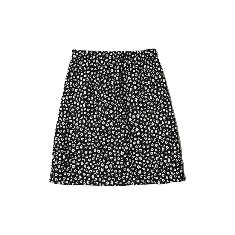 UNRETRO Casual Short Skirts Women's Black And White Floral-1
