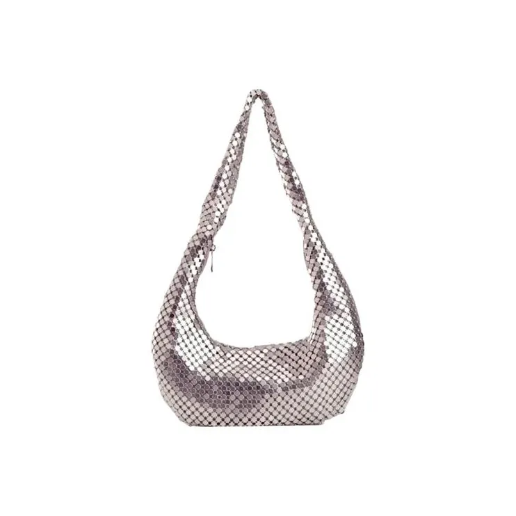 ZARA Metal Mesh Shoulder Bag Women's Silver-0