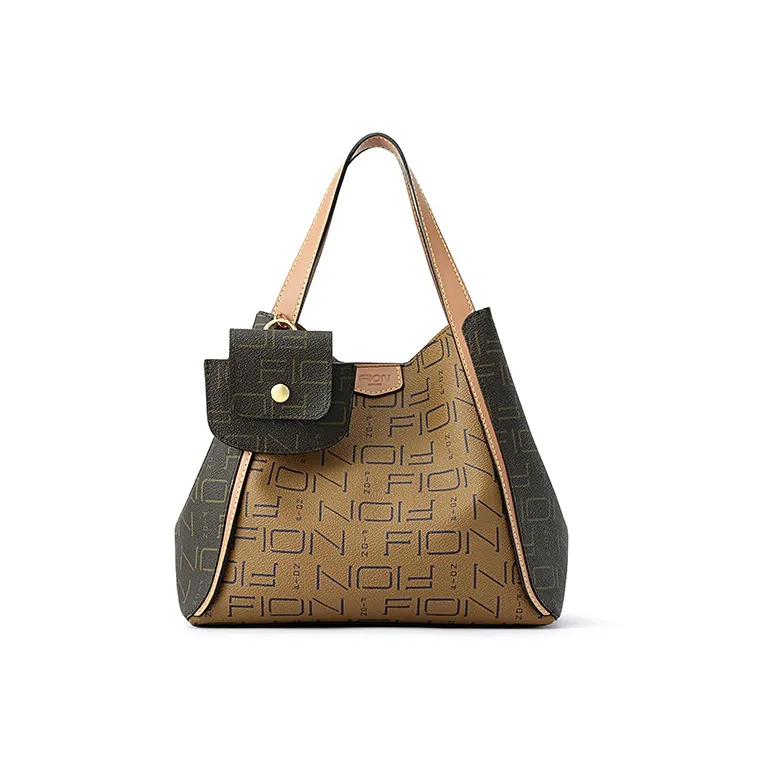FION Coated Canvas Tote Bag, Shopping Bag, Letter Bag, Handbag, Shoulder Bag Tubas Women's Brown-4