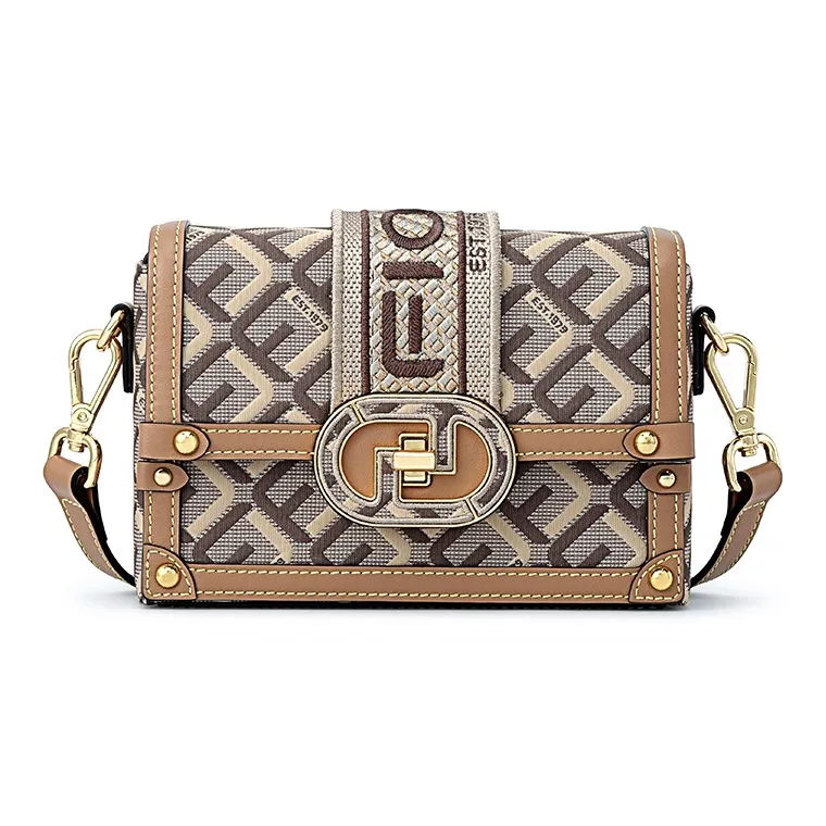 FION Fabric Small Square Bag Shoulder Bag Women's Coffee-0