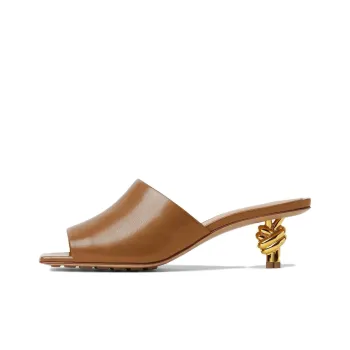 Bottega Veneta Knot Genuine Leather Sole Quiet Slide Slippers Women's Brown