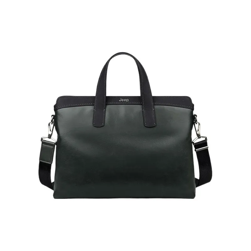Jeep Cow Leather Briefcase Shoulder Bag Crossbody Bag Handbag Men's Green-0