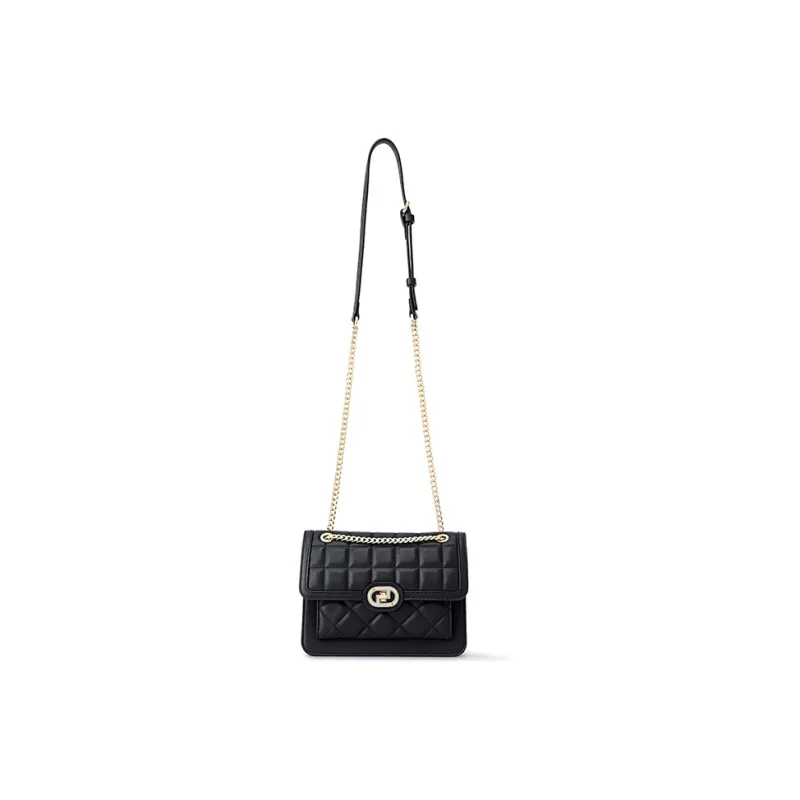 FION Top Grain Cow Leather Genuine Leather Small Square Shoulder Bag Crossbody Bag Shoulder Bag Women's Black-6
