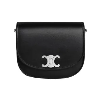 CELINE Triomphe Soft Natural Cow Leather Shoulder Bag, Crossbody Bag Medium Size Men's Black