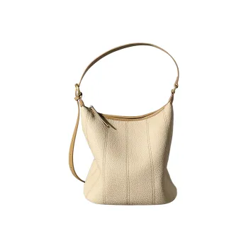 AJ AOIRJ Cow Leather Bucket Bags Shoulder Bags Medium Size Women's Salt Khaki/White & Brown/Black/Caramel Brown