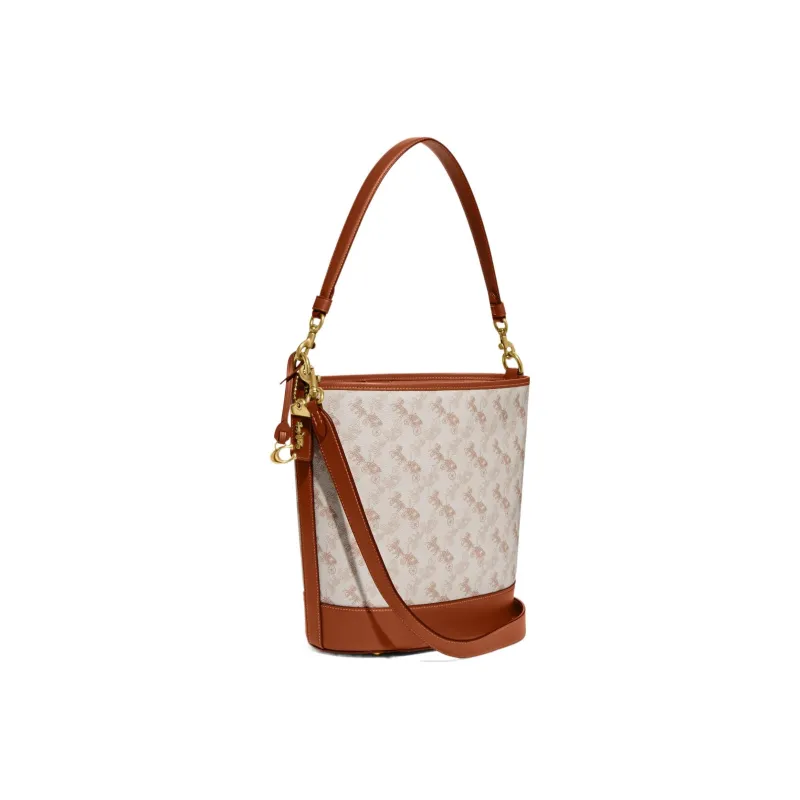 COACH Dakotah Canvas With Calfskin Bucket Bag, Handbag, Shoulder Bag, Crossbody Bag Large Size Women's White & Brown-1