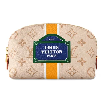 LOUIS VUITTON Canvas With Leather Trim Canvas Bag Clutch Toiletry Bag Makeup Bag Small Size Men's Light Brown