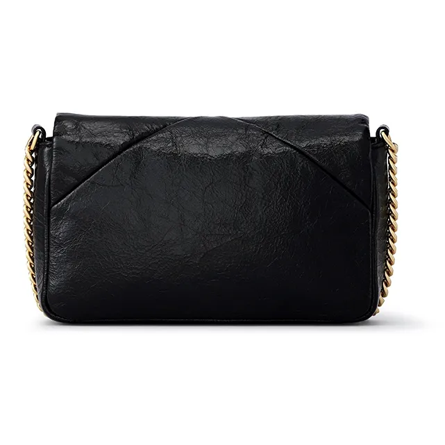 FION Top Grain Cow Leather Small Square Bag, Crossbody Chain Bag, Shoulder Bag Women's Black-3