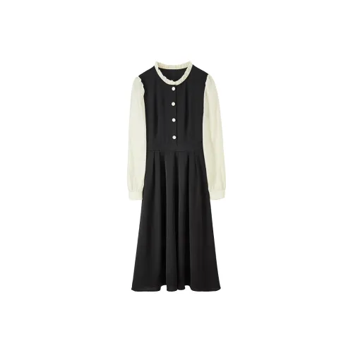FANQIN Long-Sleeved Dresses Women's Black & Apricot