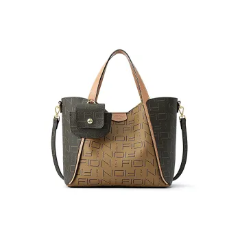 FION Coated Canvas Tote Bag, Shopping Bag, Letter Bag, Handbag, Shoulder Bag Large Size Women's Brown