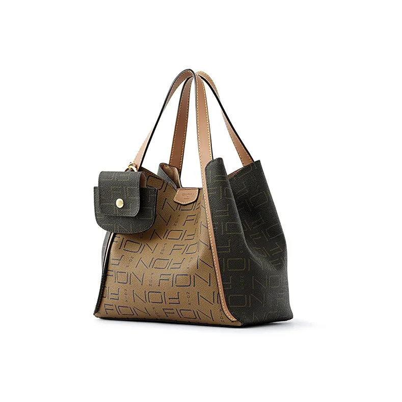 FION Coated Canvas Tote Bag, Shopping Bag, Letter Bag, Handbag, Shoulder Bag Tubas Women's Brown-3
