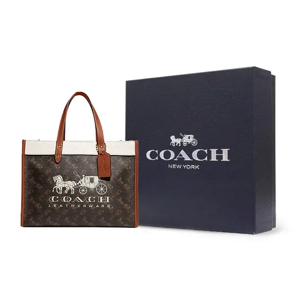 COACH Field Cow Leather Shoulder Bag, Crossbody Bag, Handbag Tubas Women's Dark Brown & White-5