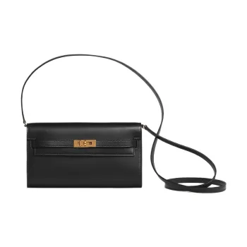 HERMES Kelly To Go Tadelakt Calfskin Wallet Regular Women's 89 Noir Black