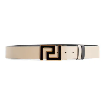 VERSACE Double Sided, Smooth Buckle Leather Belts Men's Beige Width 4cm