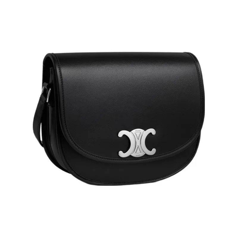 CELINE Triomphe Soft Natural Cow Leather Shoulder Bag, Crossbody Bag Medium Size Men's Black-1