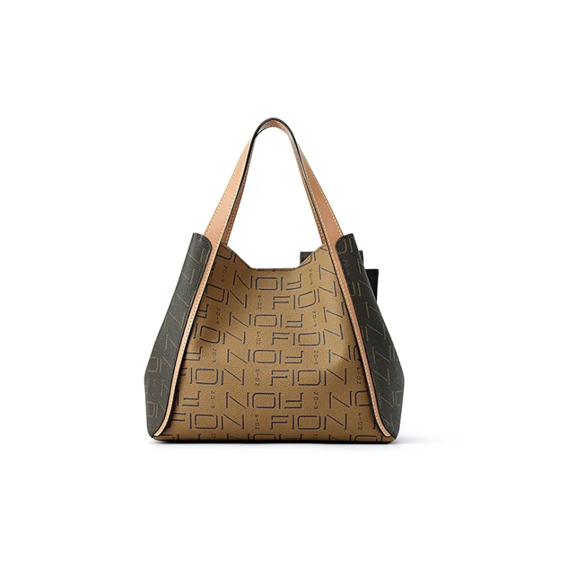 FION Coated Canvas Tote Bag, Shopping Bag, Letter Bag, Handbag, Shoulder Bag Tubas Women's Brown-1