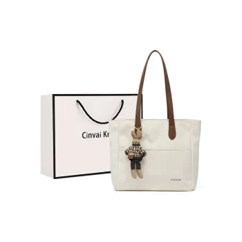 CinvaiKrose Fabric Shoulder Bag Tote Tote Shopping Bag Large Size Women's Ecru