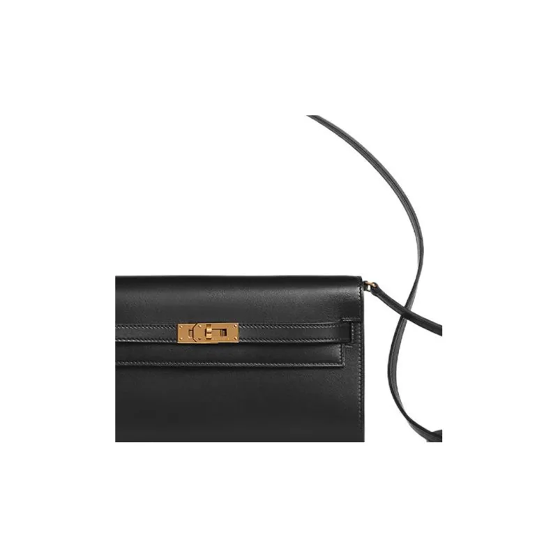 HERMES Kelly To Go Tadelakt Calfskin Wallet Regular Women's 89 Noir Black-2