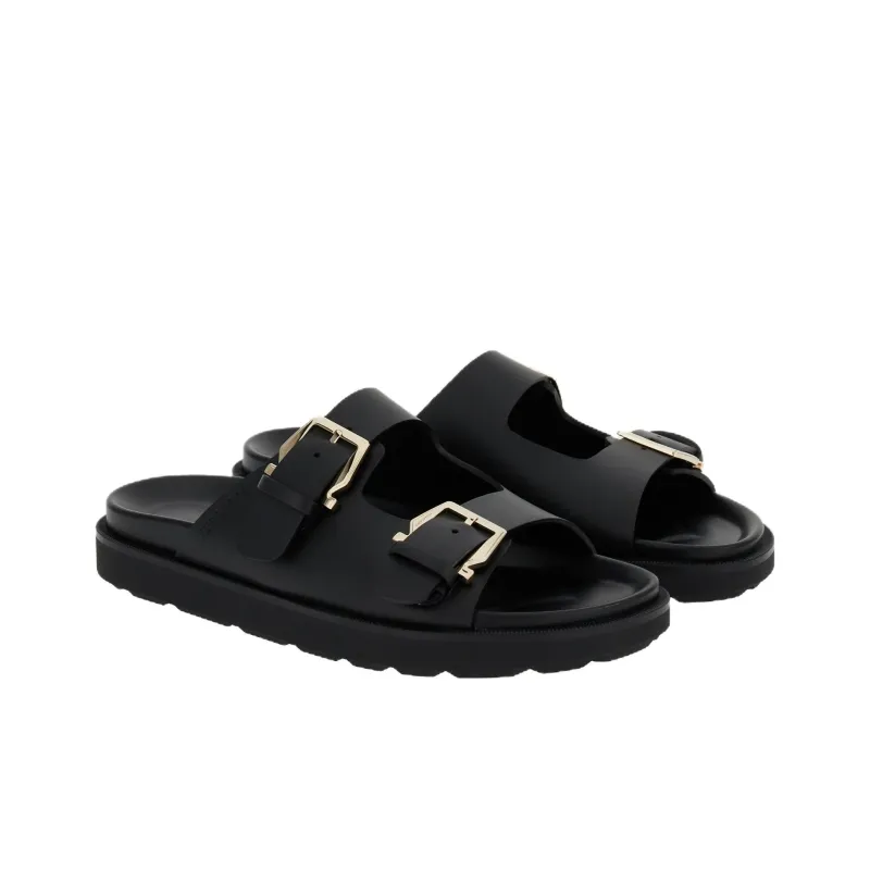 FERRAGAMO Rubber Sole Slide Slippers Women's Black-2