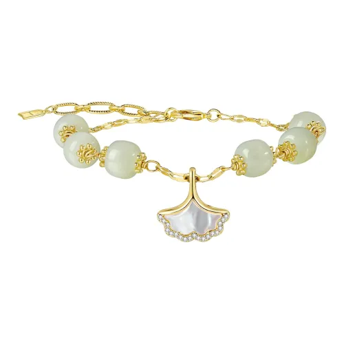 Worship S925 Silver Hetian Jade Bracelets Women's Pale Greenish White Jade