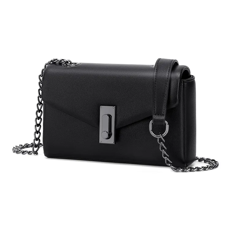 Simvay Clos Cow Leather Shoulder Bag Crossbody Bag Small Square Bag Shoulder Bag Small Size Women's Black/Ecru-2