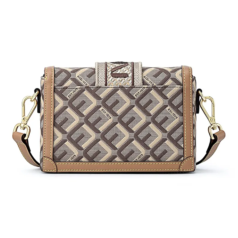 FION Fabric Small Square Bag Shoulder Bag Women's Coffee-1