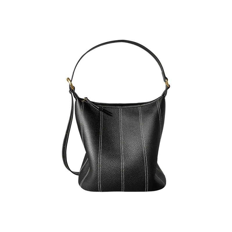 AJ AOIRJ Cow Leather Bucket Bags Shoulder Bags Medium Size Women's Salt Khaki/White & Brown/Black/Caramel Brown-5