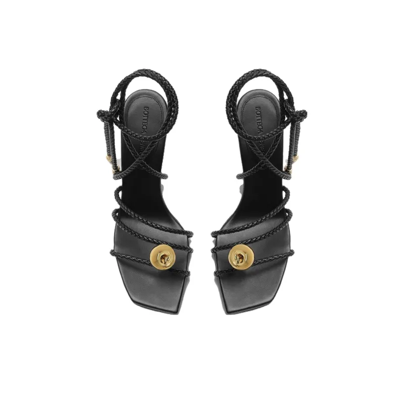 Bottega Veneta Adam One Strap Sandals 9cm Women's Black-4