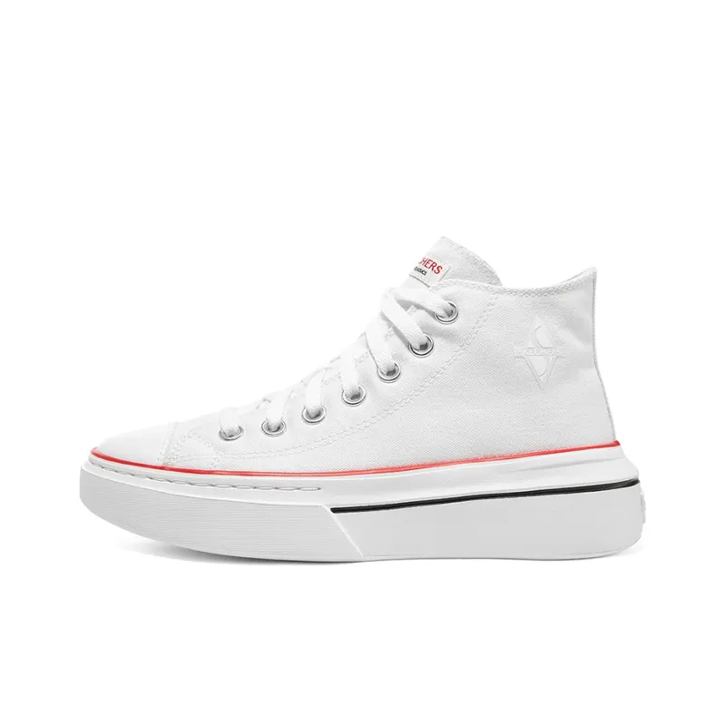 Skechers Court Classics Anti Slip Wear Resistant High Top Canvas Shoes Women's White-0