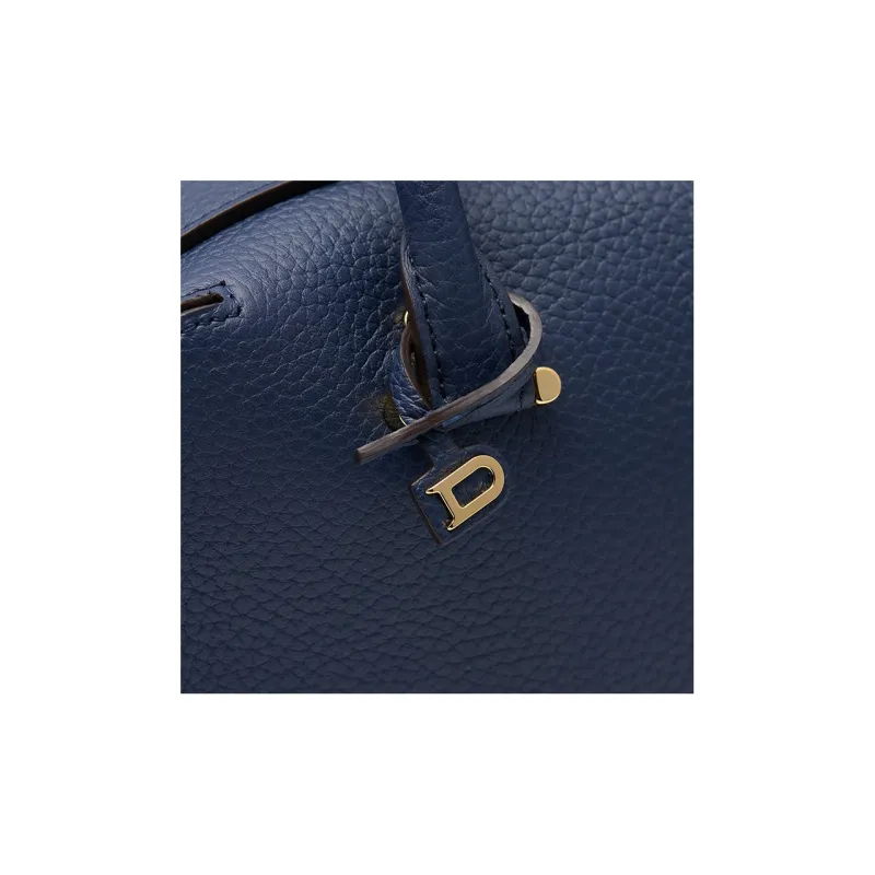 Delvau Cool Bo Grained Calfskin Shoulder Bag Crossbody Bag Handbag Medium Size Women's Dark Blue-7