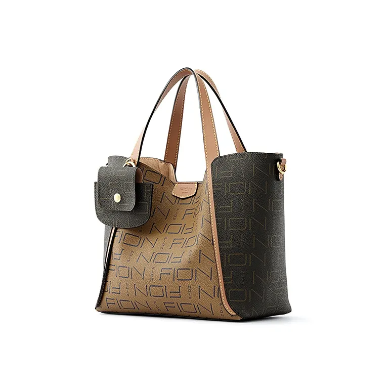 FION Coated Canvas Tote Bag, Shopping Bag, Letter Bag, Handbag, Shoulder Bag Tubas Women's Brown-6