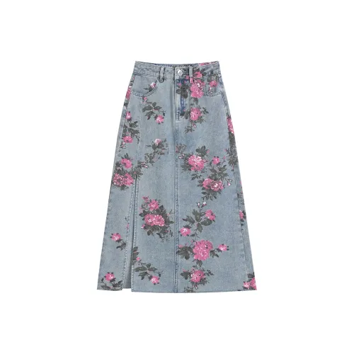 ELF SACK Denim Long Skirts Women's Blue