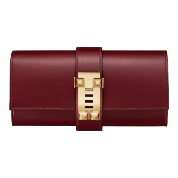 HERMES Medor Tadelact Leather Clutch Women's 55 RougeH Hermes Red