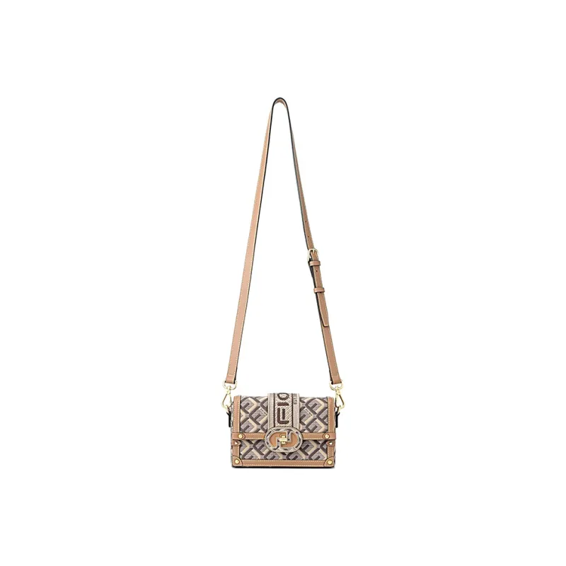 FION Fabric Small Square Bag Shoulder Bag Women's Coffee-3