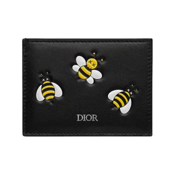 DIOR KAWS Collaboration Calfskin Card Holder Regular Men's Black