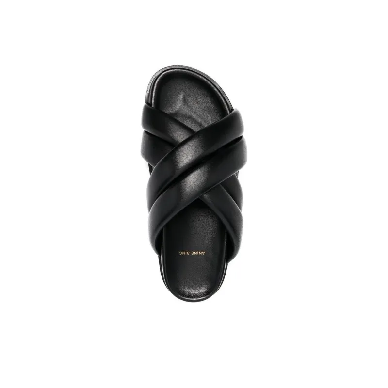 Anine Bing Lizzie Leather Cross strap Slides Women's-4