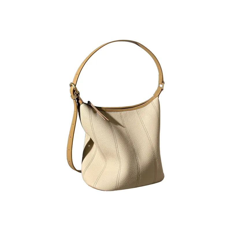AJ AOIRJ Cow Leather Bucket Bags Shoulder Bags Medium Size Women's Salt Khaki/White & Brown/Black/Caramel Brown-1