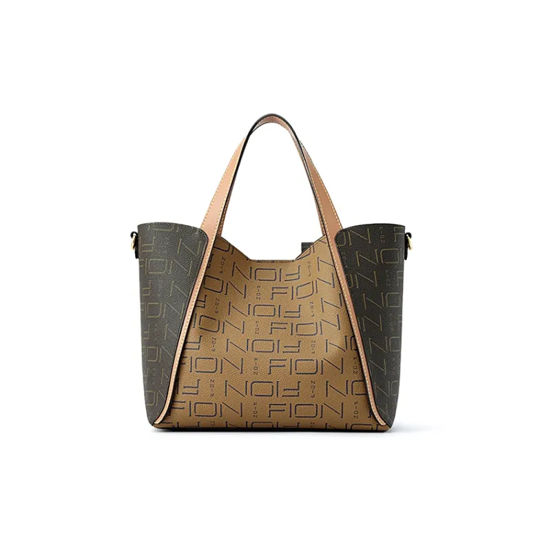 FION Coated Canvas Tote Bag, Shopping Bag, Letter Bag, Handbag, Shoulder Bag Tubas Women's Brown-5