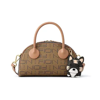 FION Fabric Boston Bag, Portable Crossbody Bag, Shoulder Bag Medium Size Women's Brown
