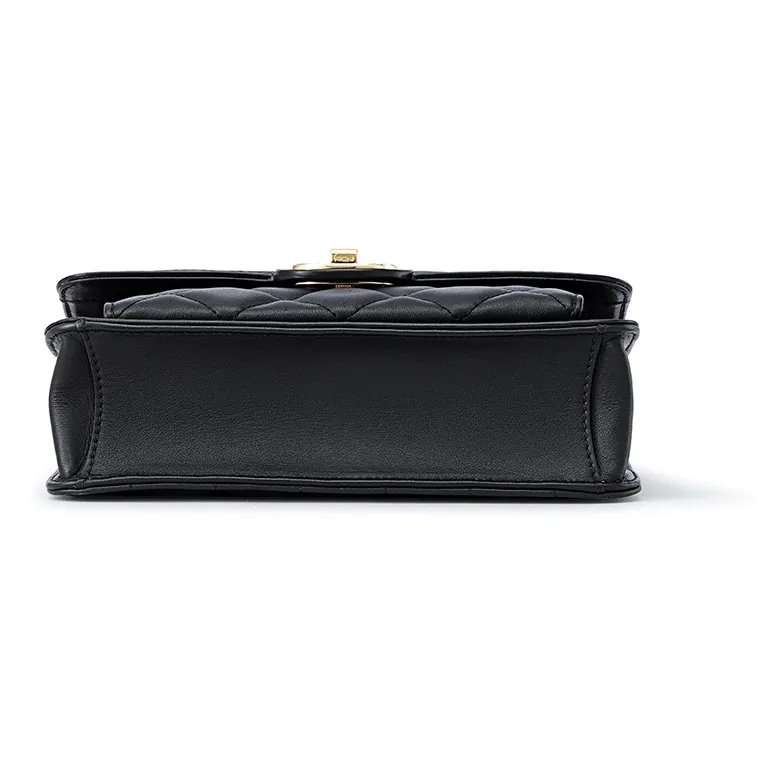 FION Top Grain Cow Leather Genuine Leather Small Square Shoulder Bag Crossbody Bag Shoulder Bag Women's Black-2