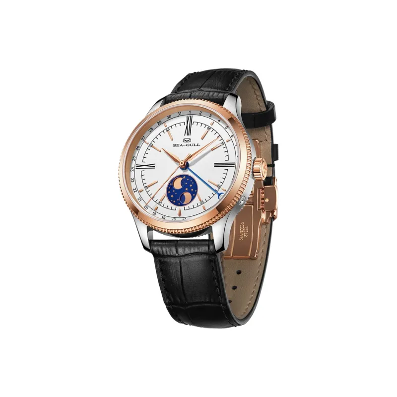 Sea Gull Automatic Mechanical Movement Genuine Leather Strap Watch Men's Watches White Dial-5