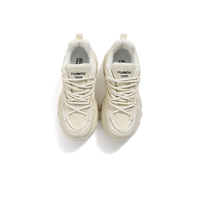 HUANQIU Cushioned Anti-Slip Wear-Resistant Lightweight Height Increasing Low-Top Chunky Sneakers Women's Ecru-10