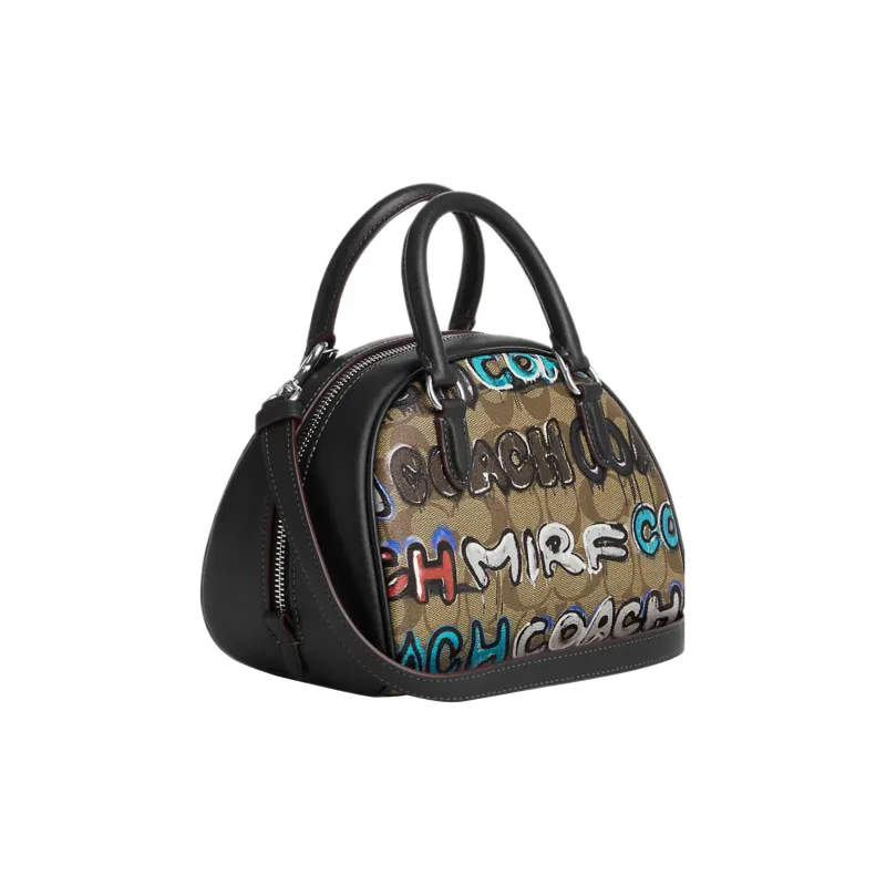 COACH Mint+Serf Sydney Collaboration Canvas With Leather Canvas Bag Dome Bag Handbag Small Size Women's Khaki-2
