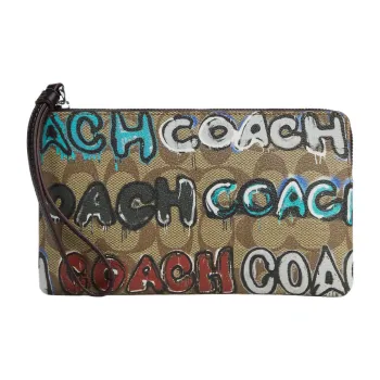 COACH Mint+Serf Corner Zip Collaboration Canvas With Leather Canvas Bag Wrist Bag Clutch Small Size Women's Khaki