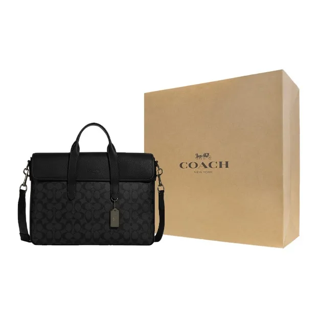 COACH Sullivan Cow Leather Briefcase Handbag Shoulder Bag Crossbody Bag Large Size Men's Black-8