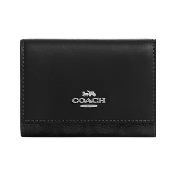COACH Micro Canvas With Leather Canvas Bag Coin Purse Wallet Regular Unisex Black