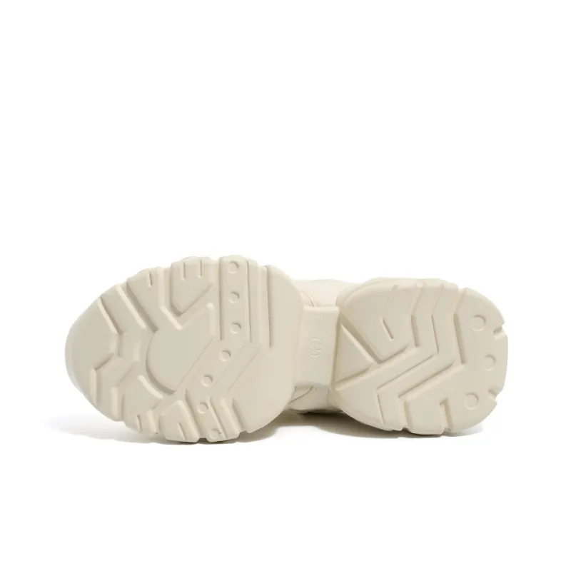 HUANQIU Cushioned Anti-Slip Wear-Resistant Lightweight Height Increasing Low-Top Chunky Sneakers Women's Ecru-13