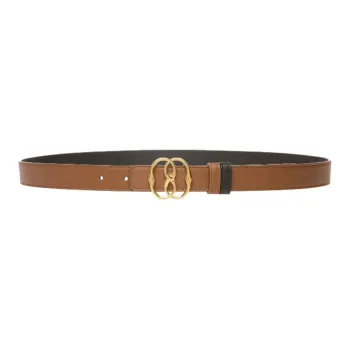BALLY Brand Logo Letter Smooth Buckle Leather Belts Women's Brown Width 2.5CM